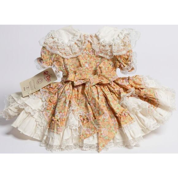 NWT Lid'l Dolly's Peach Floral Southern Belle Ruffle Pageant Dress Lace 3T 1995 - Picture 2 of 2